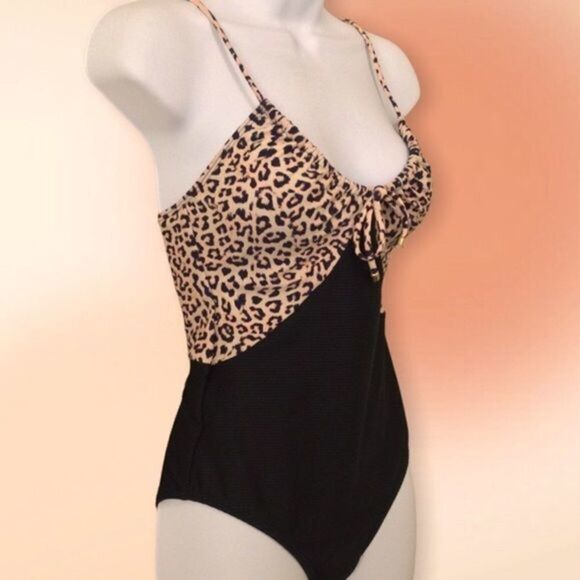 No Boundaries One Piece Leopard Print And Black Swimsuit Size S 3/5 Juniors - Picture 5 of 16